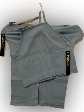 NEW MIX Ribbed Light Blue Two-Piece Lounge Set